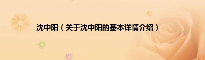 沈中阳（关于沈中阳的基本详情介绍）
