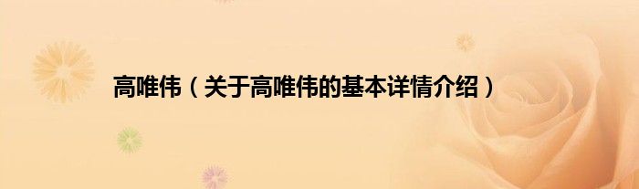 高唯伟（关于高唯伟的基本详情介绍）
